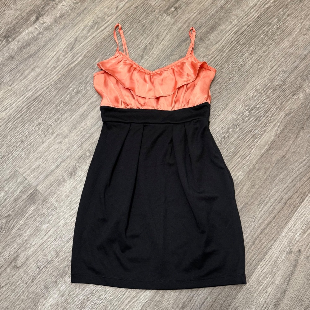 Forever 21 Peach Ruffle Satin Top Black Pleated Mini Dress Small Sleeveless